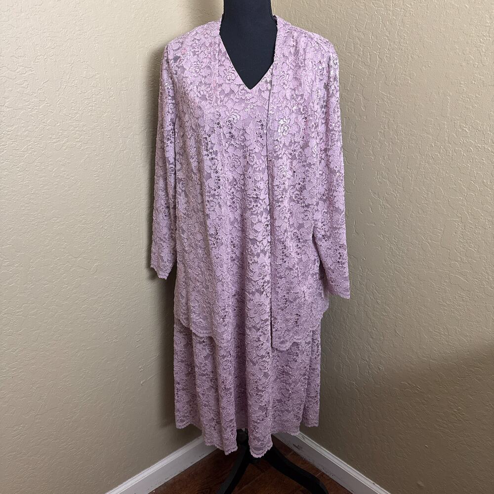 Oleg Cassini Size 16 Pink Lace Sequin Dress & Jacket Set Formal Occasion